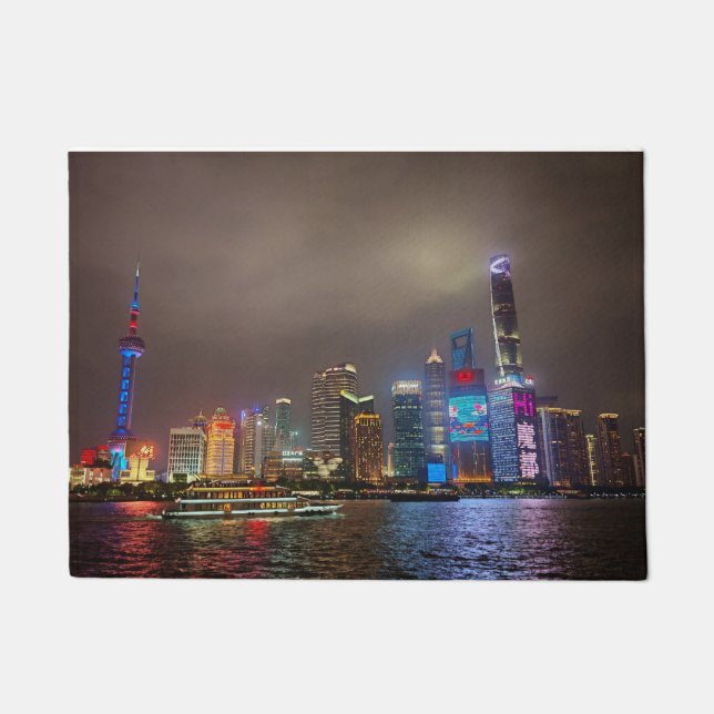 Electric Dreams - Futuristic Shanghai Skyline, A C Doormat (Front)