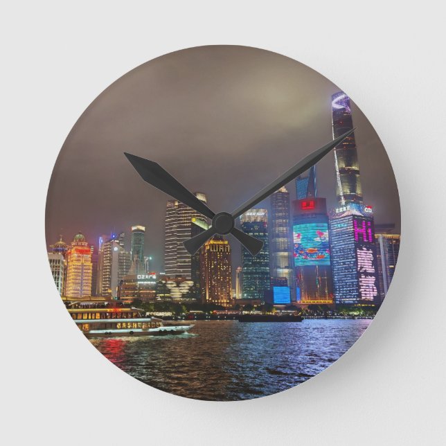 Electric Dreams - Futuristic Shanghai Skyline, A C Round Clock (Front)