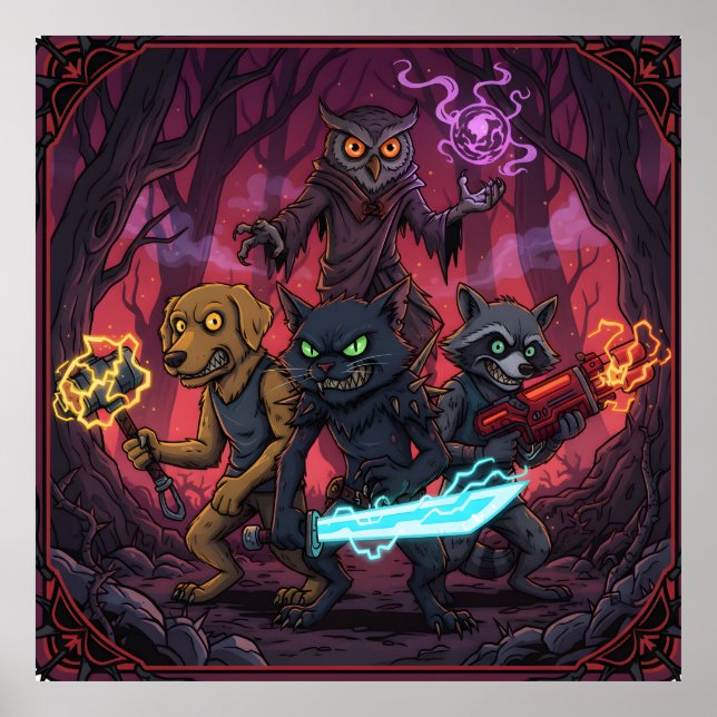 Electric Fantasy Animal Warrior Art Poster (Front)