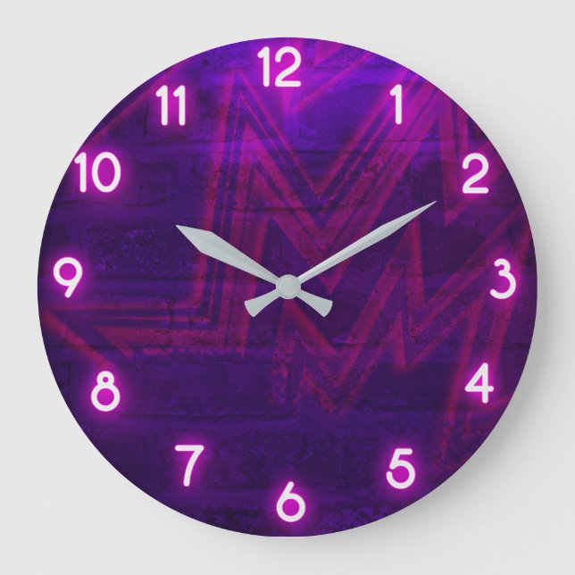 Electric Faux Purple Black Light Brick Wall Large Clock (Front)