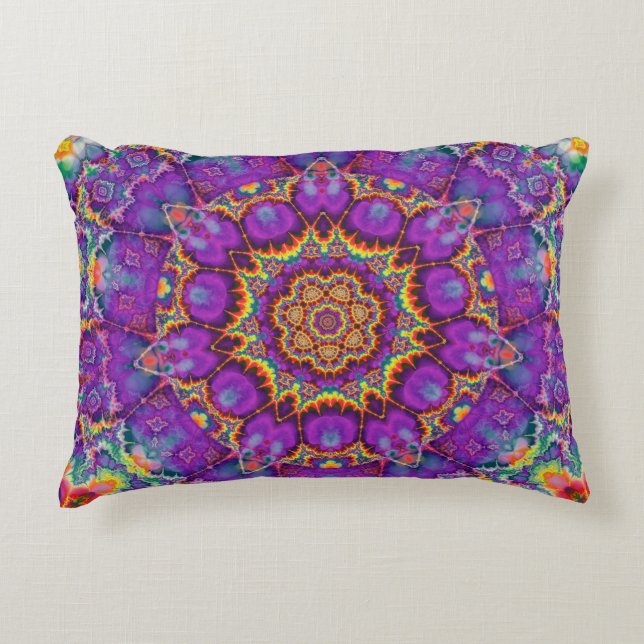 Electric Flower Purple Rainbow Kaleidoscope Art Decorative Cushion (Front)