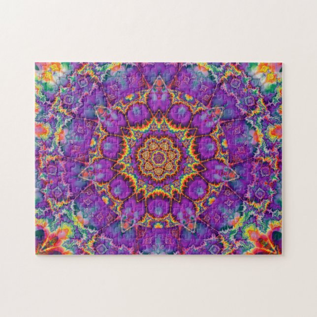 Electric Flower Purple Rainbow Kaleidoscope Art Jigsaw Puzzle (Horizontal)