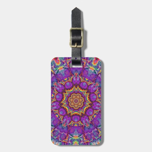 Electric Flower Purple Rainbow Kaleidoscope Art Luggage Tag (Front Vertical)