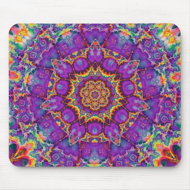 Electric Flower Purple Rainbow Kaleidoscope Art Mouse Pad (Front)