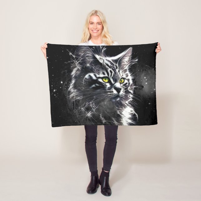 Electric Fractal Black Cat Glow Blanket (In Situ)
