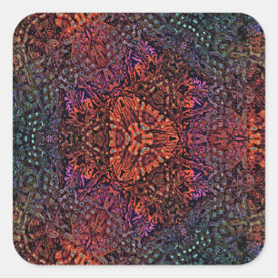 Electric Fractal Kaleidoscope Abstract Design Square Sticker
