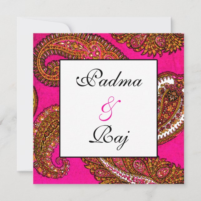 Electric Fuscia Paisley Wedding Invitation (Front)