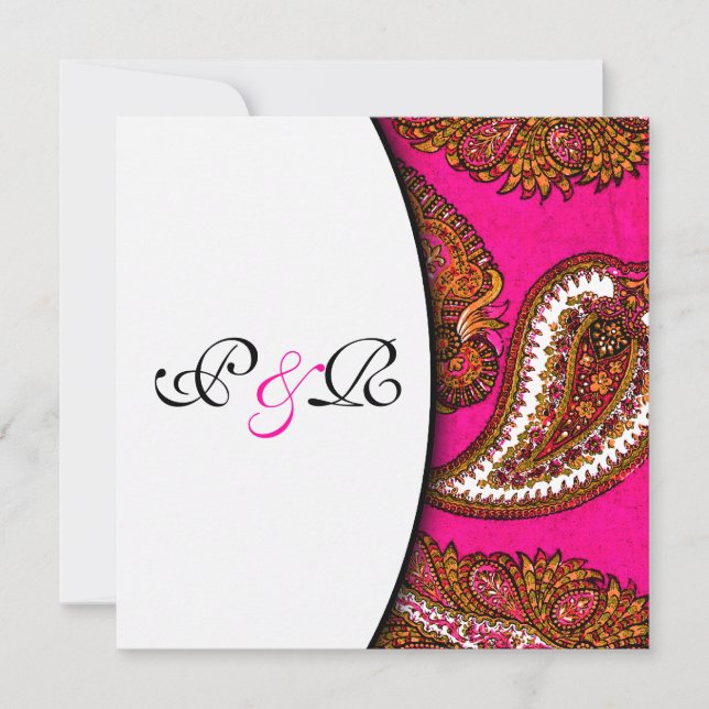 Electric Fuscia Paisley Wedding Invitation (Front)