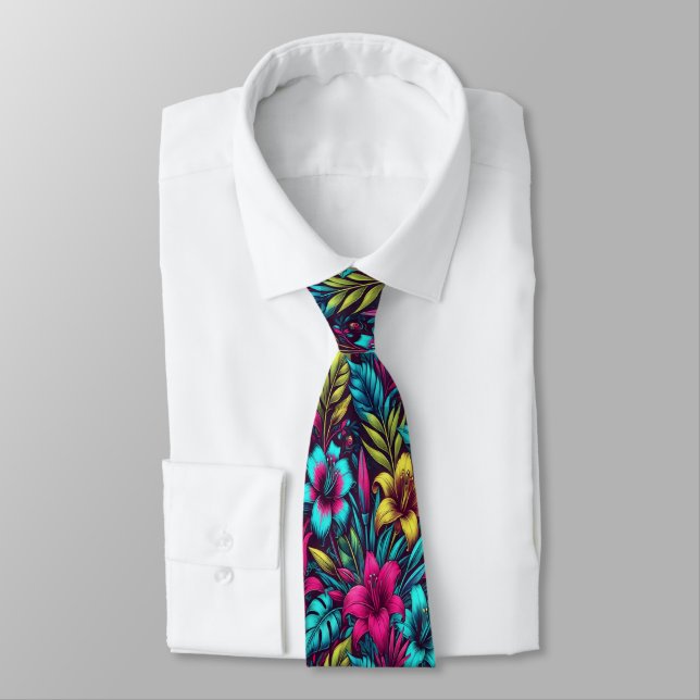 Electric Garden Blooms with Neon Radiance Tie (Tied)