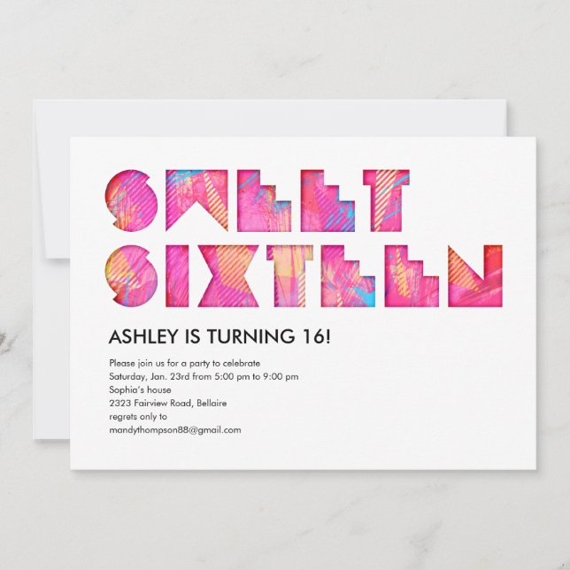 Electric Glow Sweet 16 Invitations (Front)