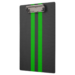 Electric Green Carbon Fibre Style Racing Stripes Clipboard