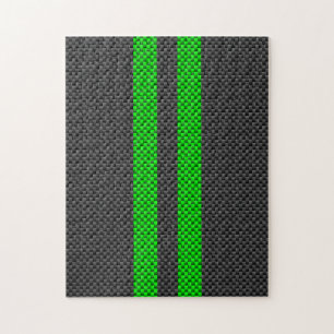 Electric Green Carbon Fibre Style Racing Stripes Jigsaw Puzzle