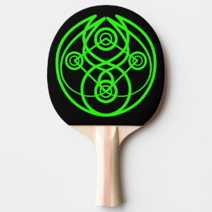 Electric Green Circular And Lined Symbol Ping Pong Paddle