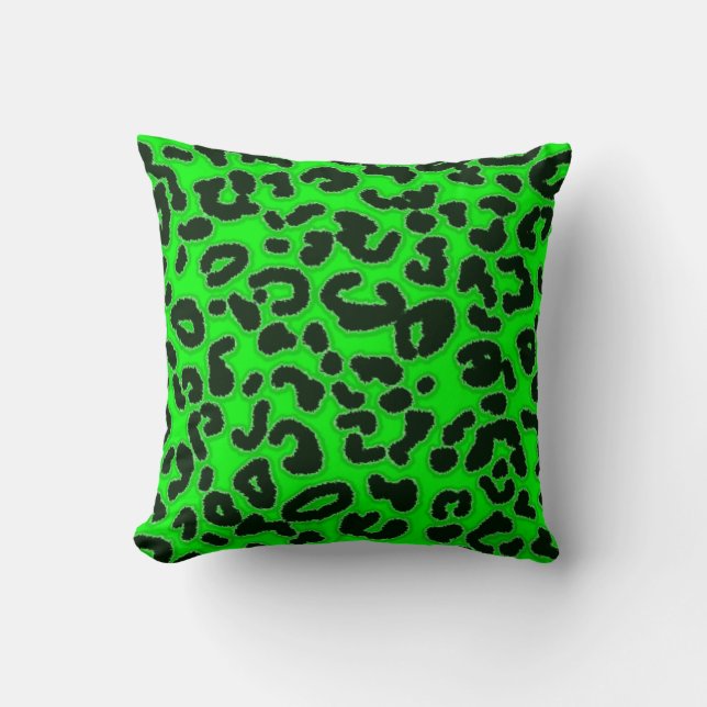 Electric Green Leopard Pattern Animal Print Cushion (Front)