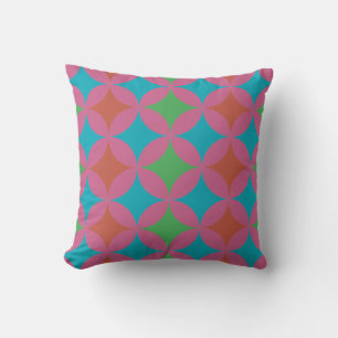 Electric Groovy 70's blue pink green pattern Cushion