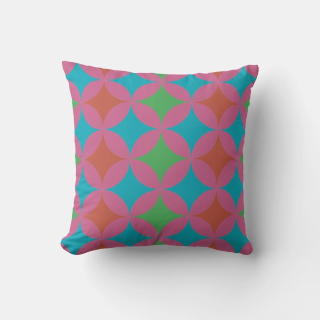 Electric Groovy 70's blue pink green pattern Cushion (Front)