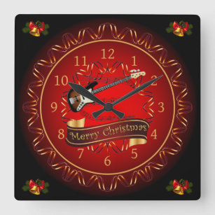 Electric Guitar 01, Merry Christmas, Maroon/Black  Square Wall Clock