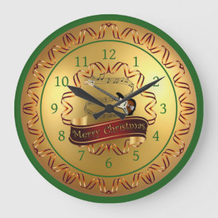 Electric Guitar 01-Musical Scroll-Merry Christmas- Large Clock