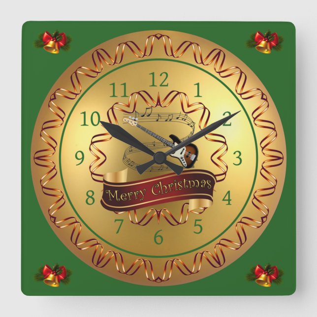 Electric Guitar 01-Musical Scroll-Merry Christmas- Square Wall Clock (Front)
