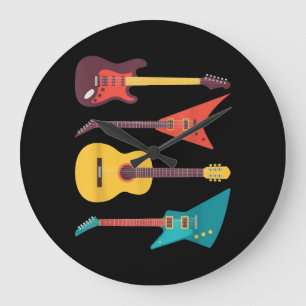 Electric Guitar And Acoustic Guitar Musician Gift Large Clock