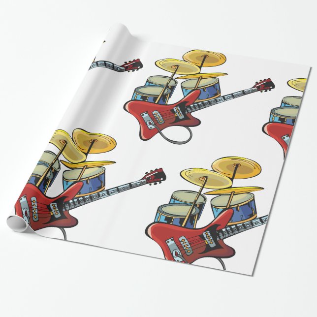 Electric Guitar And Drums Wrapping Paper (Unrolled)