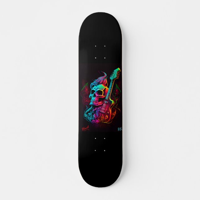 Electric guitar and Skull - Gen AI Skateboard (Front)