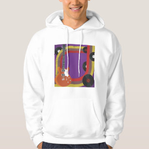 Electric Guitar and Vinyl Records Vintage Music Hoodie