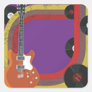 Electric Guitar and Vinyl Records Vintage Music Square Sticker