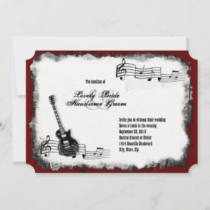 Electric Guitar Black Red Music Wedding Invitation