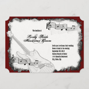Electric Guitar Black Red White Music Wedding Invitation