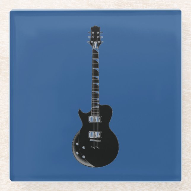 Electric Guitar Blue Black Pop Art  Glass Coaster (Front)