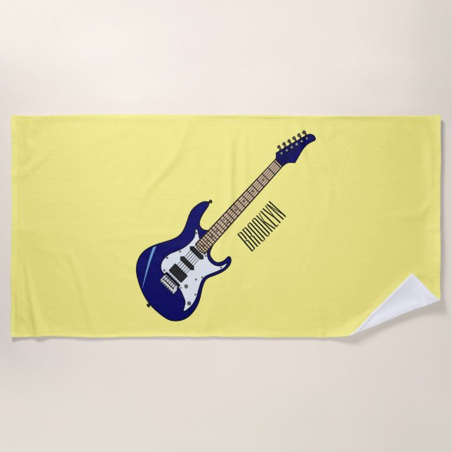 Electric guitar cartoon illustration beach towel (Front)