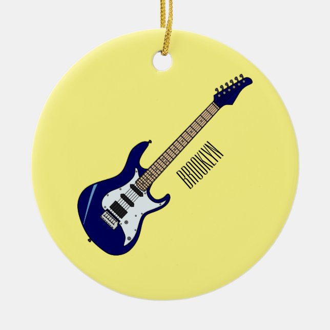 Electric guitar cartoon illustration ceramic ornament (Front)