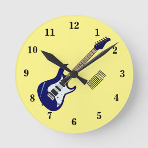 Electric guitar cartoon illustration round clock