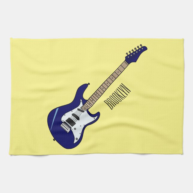 Electric guitar cartoon illustration tea towel (Horizontal)