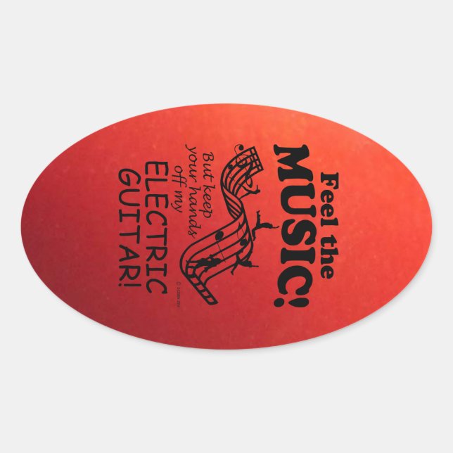 Electric Guitar Feel The Music Oval Sticker (Front)