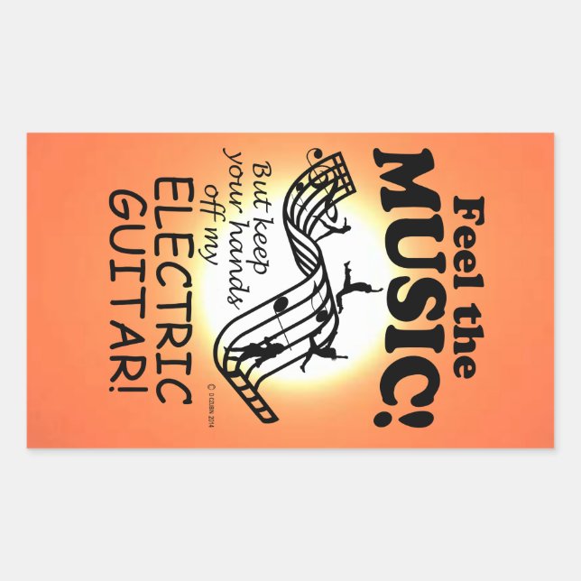 Electric Guitar Feel The Music Rectangular Sticker (Front)