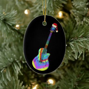 Electric guitar Festive Psychedelic Funny Santa Ceramic Ornament