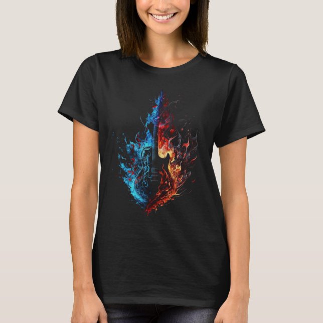 Electric Guitar Flames Guitarist Musician Retro Gu T-Shirt (Front)