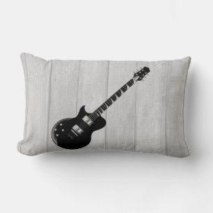 Electric Guitar Grey Wood Pop Art Lumbar Cushion