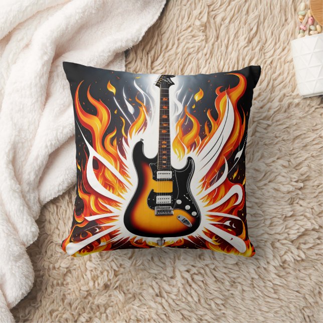 Electric guitar ignites in a blaze of colours cushion (Blanket)