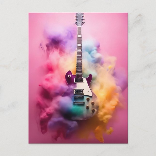 Electric guitar in colored cloud postcard (Front)