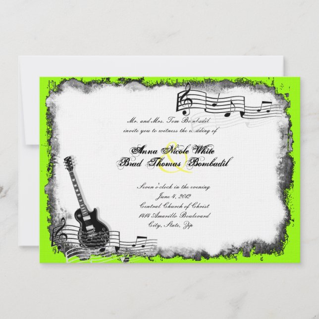 Electric Guitar Lime Music Wedding Invitation (Front)