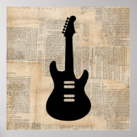 Electric Guitar Music Art with Newspaper Text