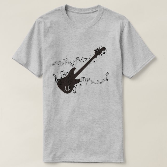 Electric Guitar & Music Notes Personalised Gift T-Shirt (Design Front)