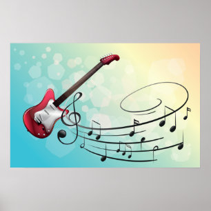 Electric Guitar Musical Notes Poster