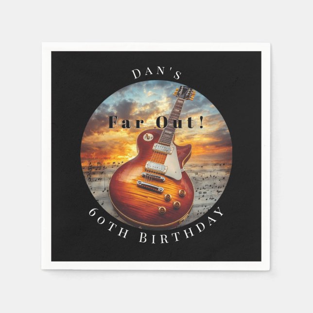 Electric Guitar Ocean Sunset Music Notes Napkin (Front)