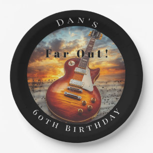 Electric Guitar Ocean Sunset Music Notes Paper Plate