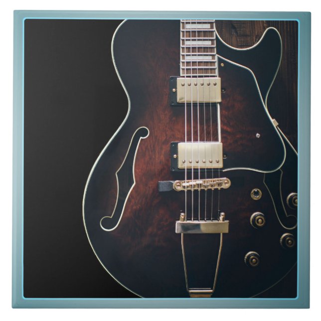 Electric Guitar On Black Ceramic Tile (Front)