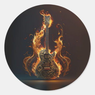 Electric guitar on fire            classic round sticker